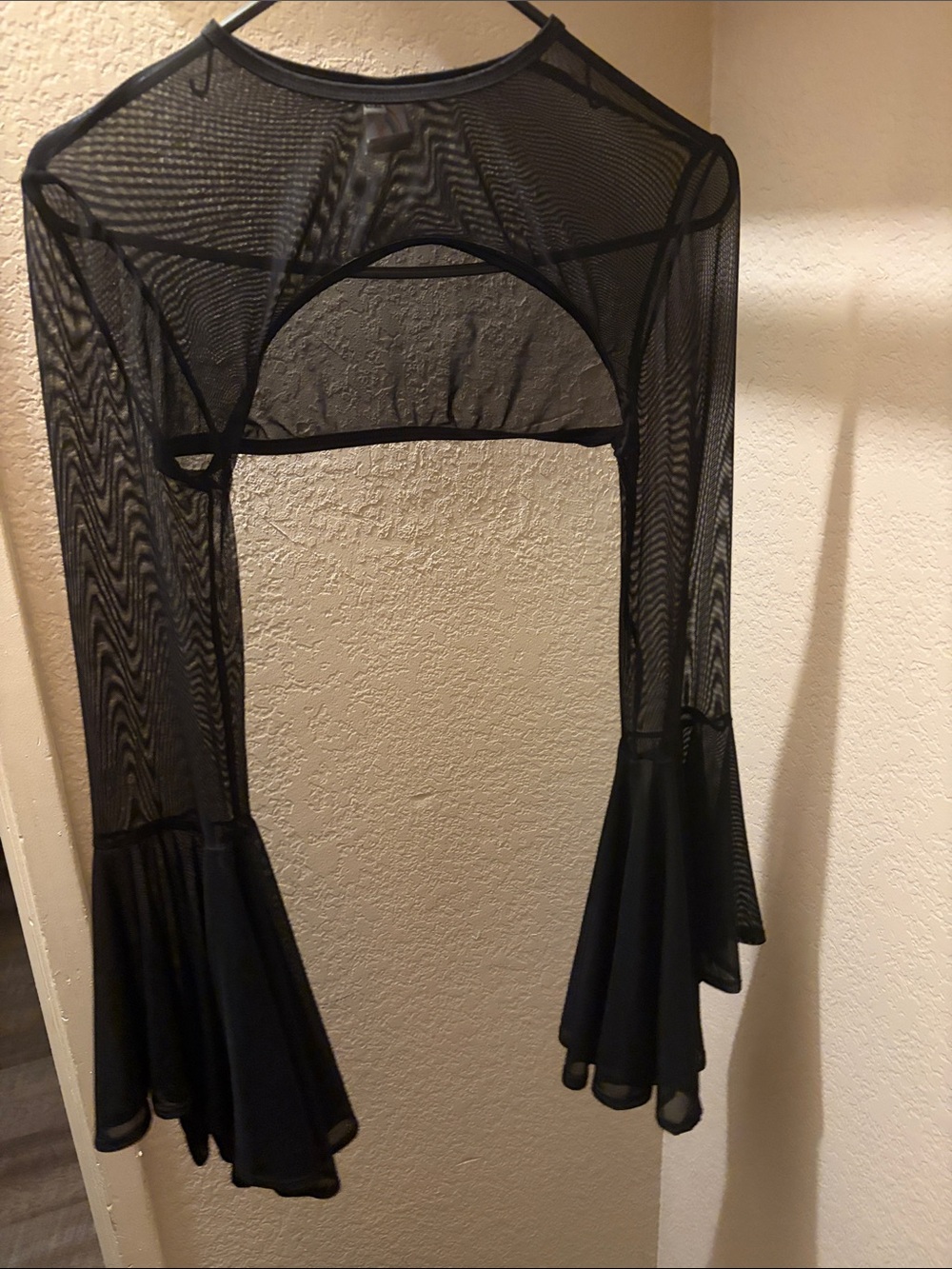 Black Sheer Mesh Bell Sleeve Shrug